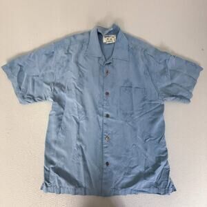 Bamboo Cay Men’s Medium 100% Silk Blue Resort Camp Shirt Short Sleeve Pocket